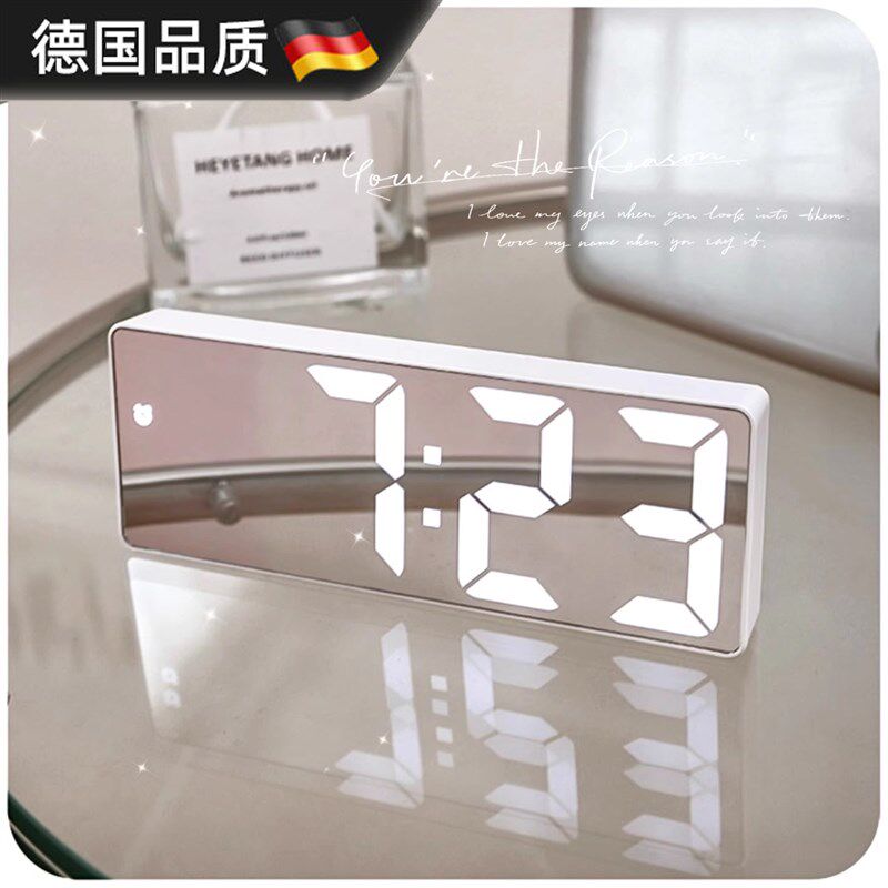 镜面闹钟表摆台式摆件简约钟表时间显示器学生用桌面数字电子时钟