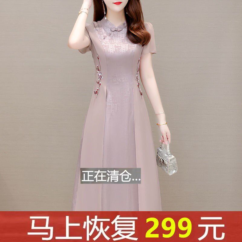 复古改良旗袍2024新款夏装女小众独特中年妈妈收腰显瘦短袖连衣裙