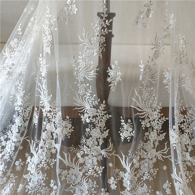 新款白色婚纱礼服装旗袍头纱补丁蕾丝面布料DIY手工材料门帘桌布