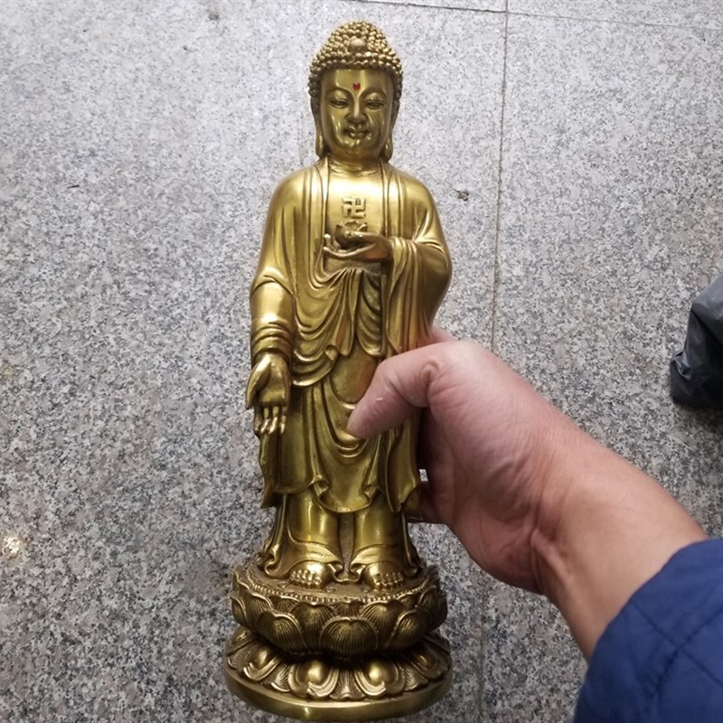 纯铜南无阿弥陀佛像接引佛摆件家居供奉属猪属狗本命佛摆设