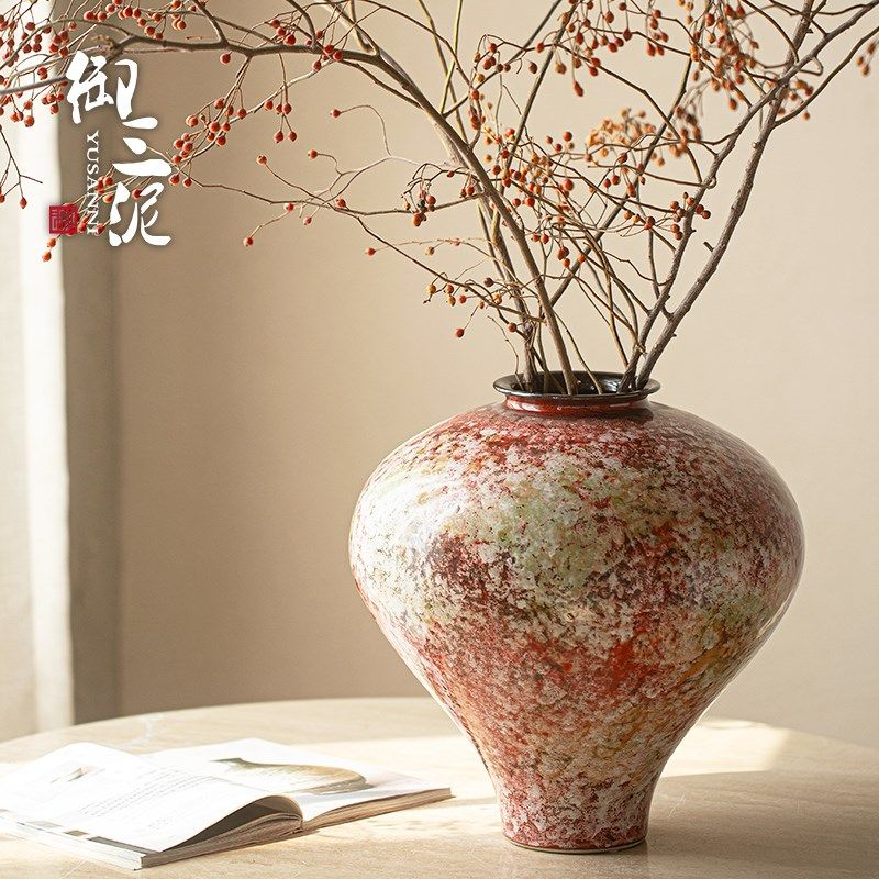御三泥新中式纯手工花器中式禅意陶罐花瓶高级感客厅玄关插花摆件