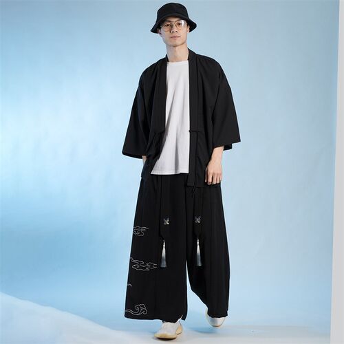 民族复古中式古风盘扣汉服开衫男夏中国风情侣宽松休闲七分袖唐装