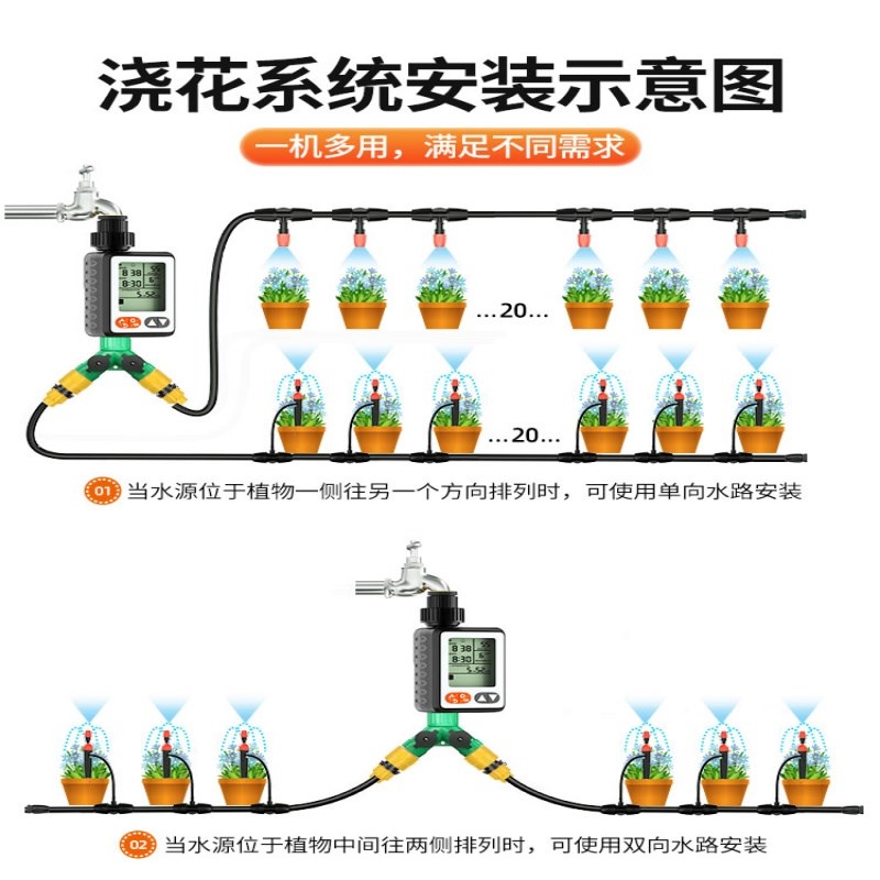 自动浇花浇水神器定时喷雾喷淋喷头中文大屏智能控制器灌溉洒水器