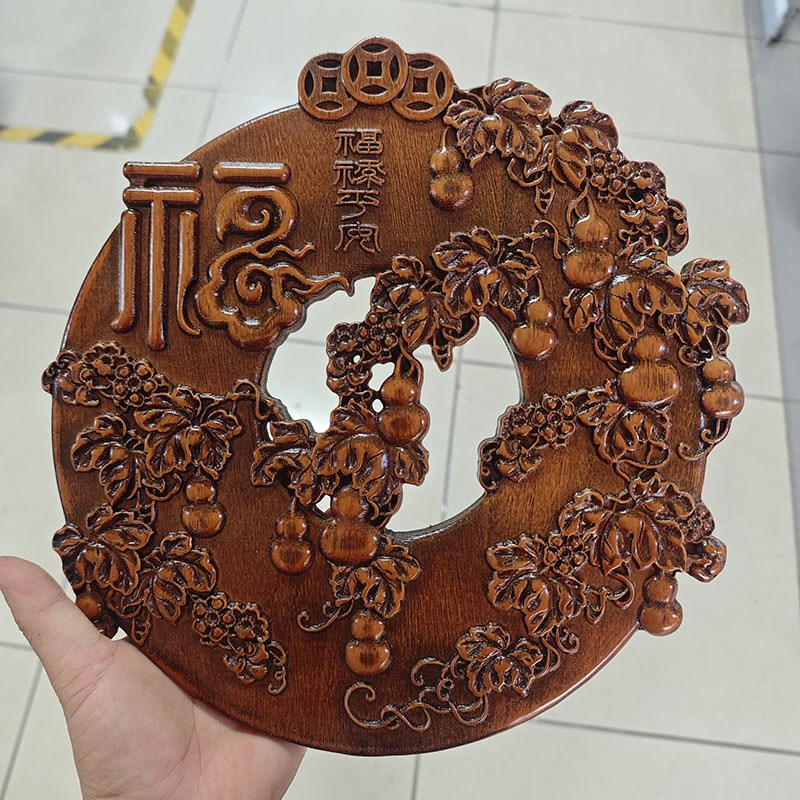 实木雕刻木雕葫芦玄关挂件办公室沙发客厅背景香樟木福字装饰壁挂