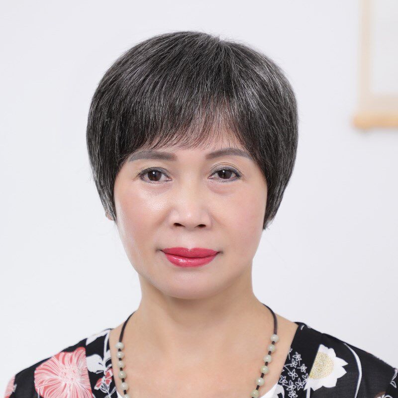 假发女短发中老年花白头发老人奶奶光头白色真发全头套式化疗表演