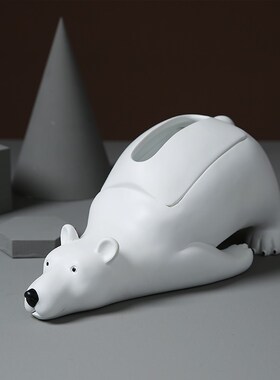 北欧轻奢创意北极熊纸巾盒摆件玄关钥匙收纳托盘乔迁礼物糖果盘