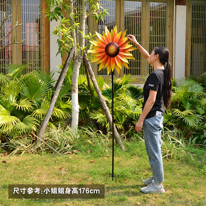 铁艺大风车花园庭院装饰旋转向日葵摆件园艺户外别墅露台阳台布置