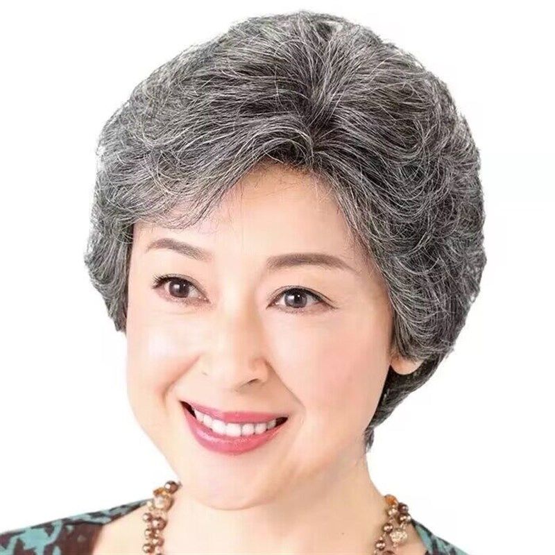 中老年假发女士奶奶花白短发老人全头套灰白全真发老太太整体假发