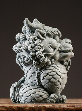 青砂石瑞兽麒麟桌面书架装饰摆件新中式鱼缸造景沉水摆设乔迁礼品