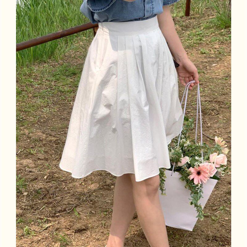 大码梨形身材白色半身裙女夏季高腰中长裙胖mm适合胯大腿粗a字裙