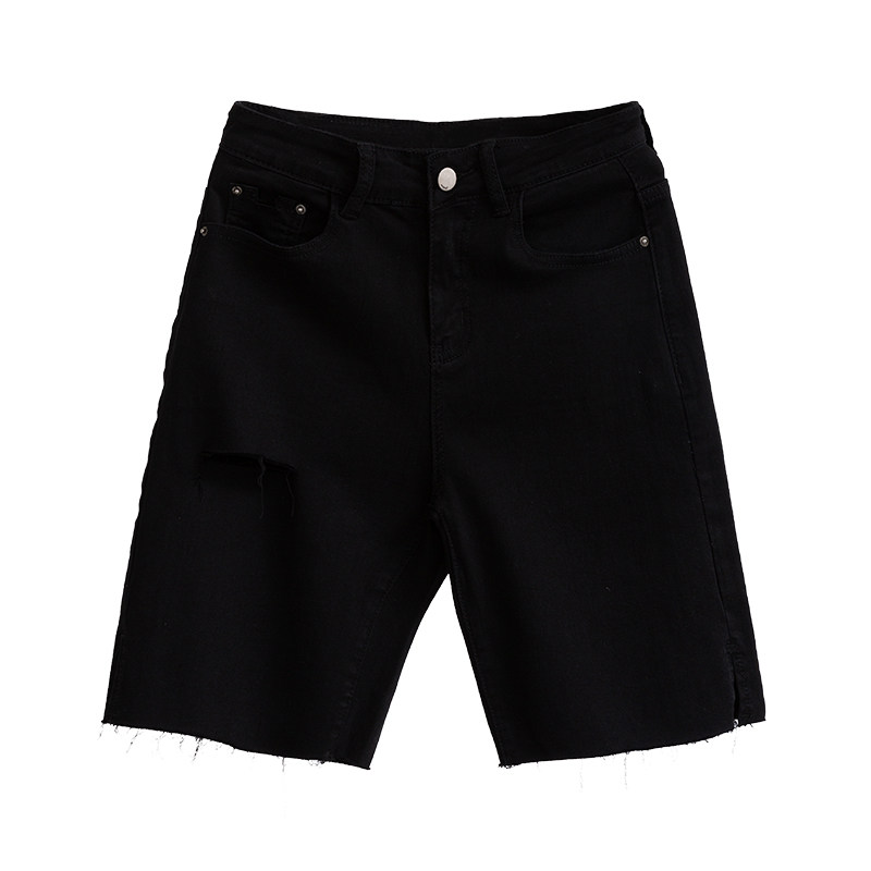 舒适感爆棚!薄款侧开叉黑色牛仔短裤女高腰夏显瘦中裤直筒五分裤