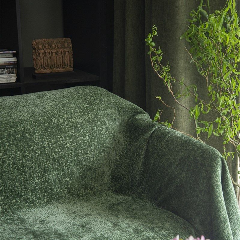 复古绿色大尺寸沙发毯厚耐磨防猫抓法式单双雪尼尔沙发毛巾全套