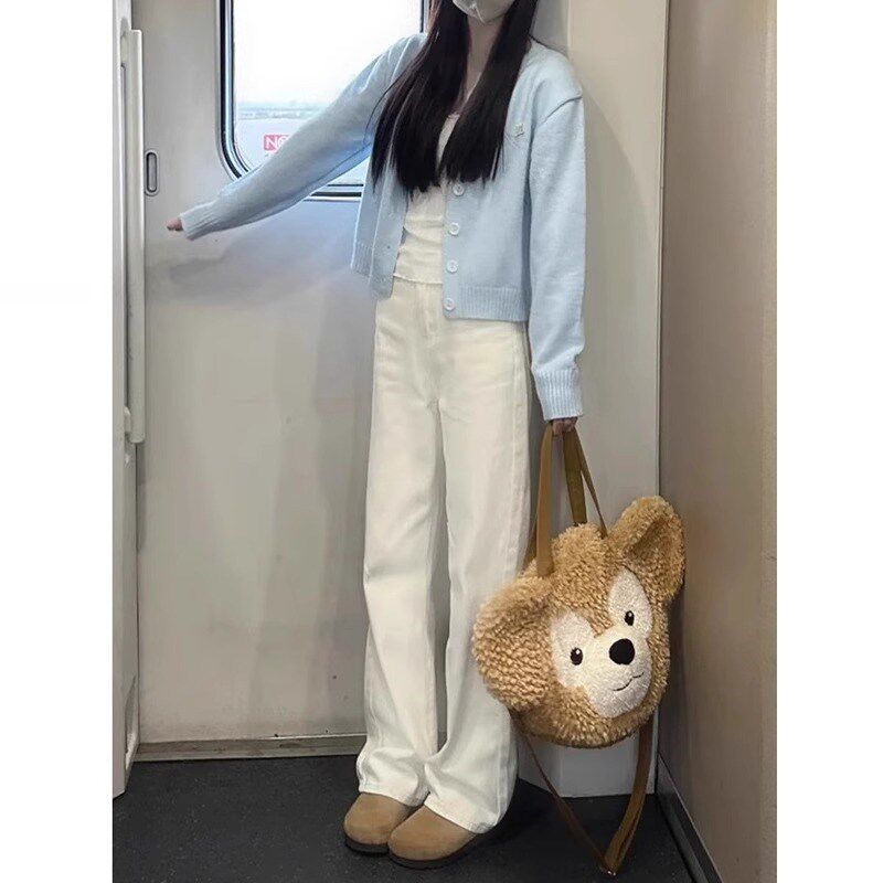 白色窄版阔腿牛仔裤女春季2025新款小个子高腰宽松显瘦垂感直筒裤