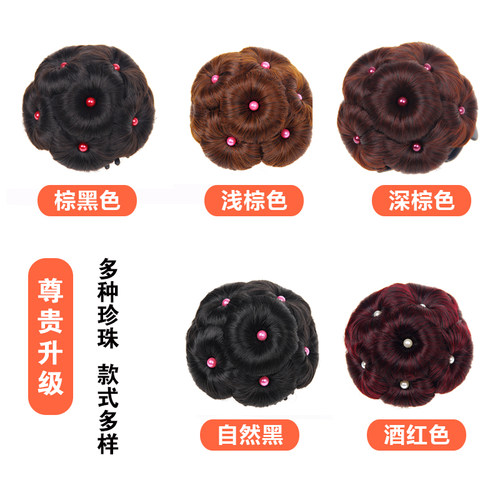 假发升级版珍珠抓夹花苞头假发丸子头发夹九朵花隐形自然发包盘发