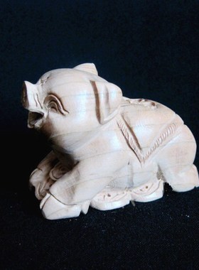 桃木雕刻六合生肖虎猪摆件属虎猪者平安吉祥客厅办公室桌面礼品