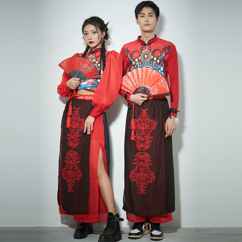 ds演出服中国风男款复古中国风潮组合舞队红色喜庆走秀舞台装女团