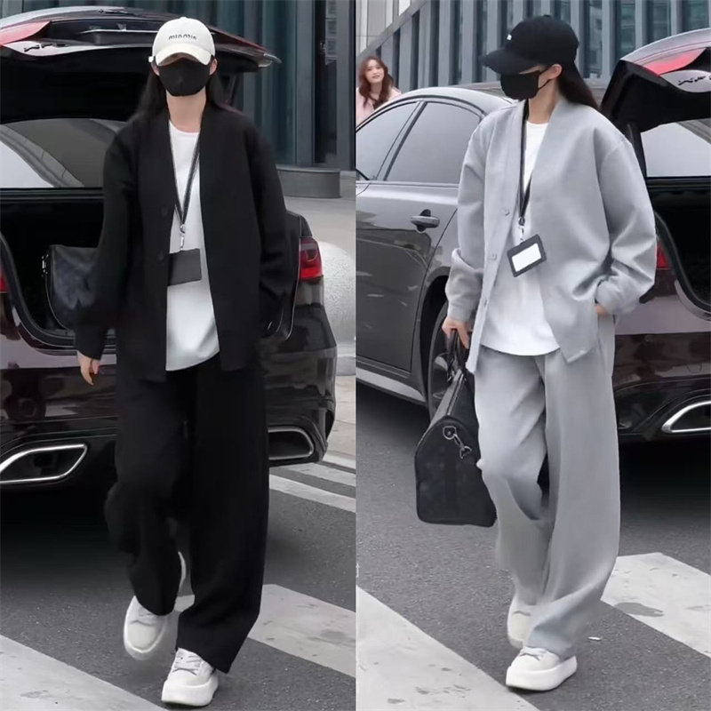 春秋季慵懒风套装男女潮流开衫宽松休闲外套大码时尚老钱风时尚装