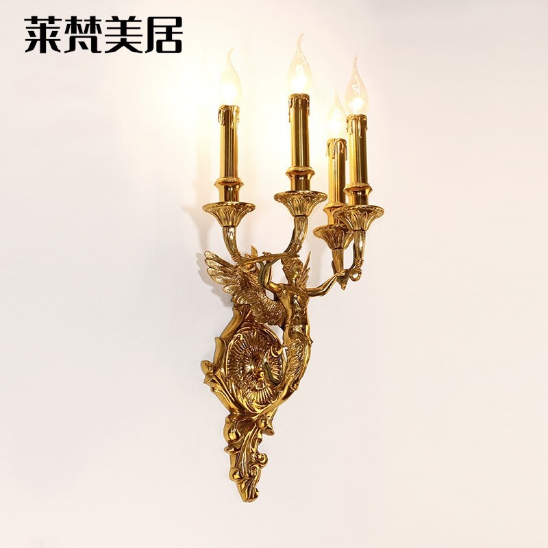 莱梵美居法式脱蜡全铜天使壁灯欧式宫廷别墅奢华复古酒店客厅大气