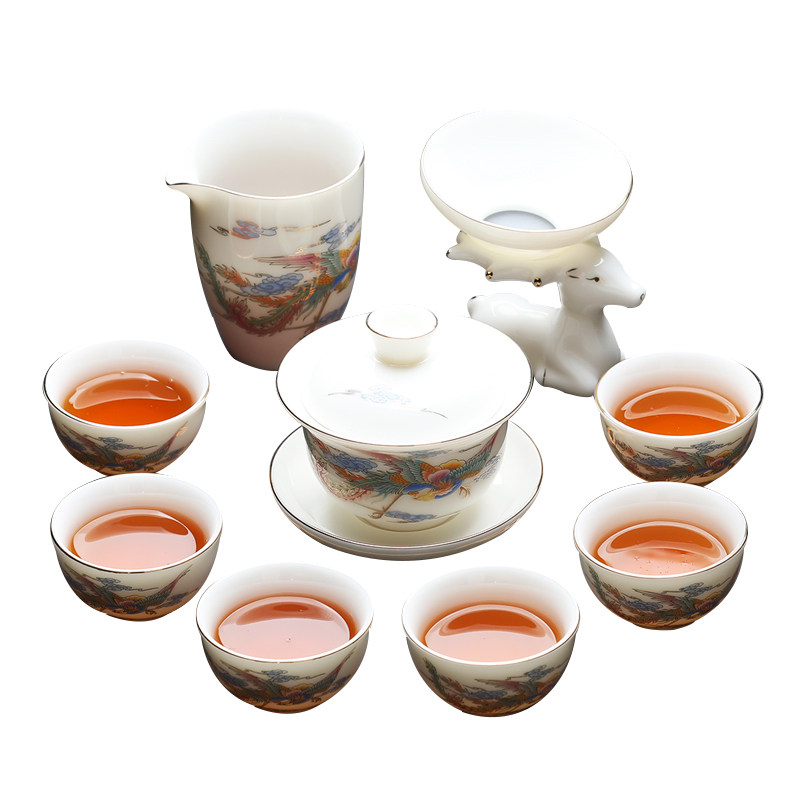 茶具套装高档玻璃羊脂玉泡茶茶杯功夫敬茶礼盒龙凤陶瓷盖碗红茶壶