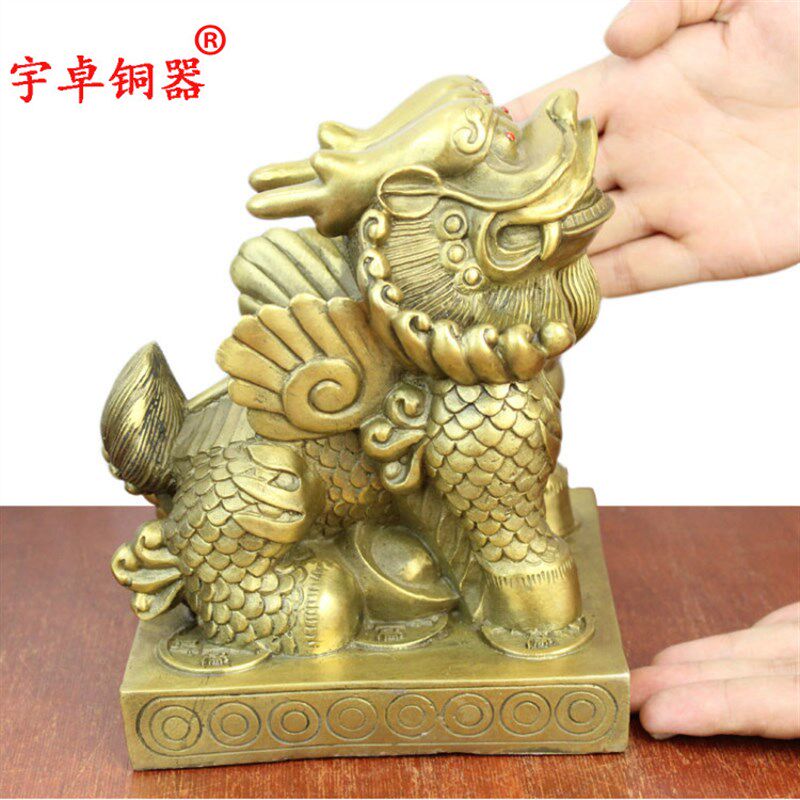 宇卓铜器纯铜貔貅黄铜貔貅铜貔貅双角方座貔貅工艺品摆饰