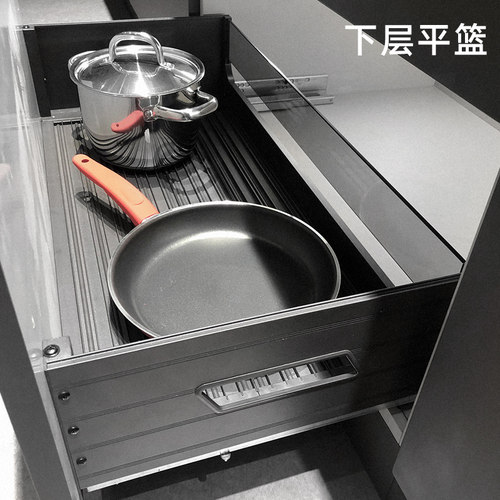 飞鸥定制碗碟拉篮铝合金35cm深度橱柜浅柜厨房锅具收纳平篮定做