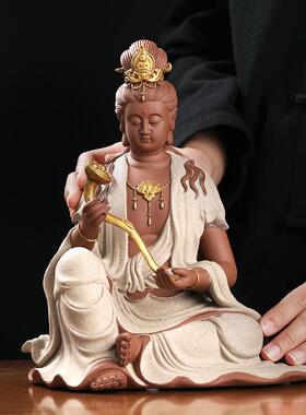东方泥土文殊普贤菩萨佛像陶瓷工艺品摆件家居客厅酒柜玄关装饰品
