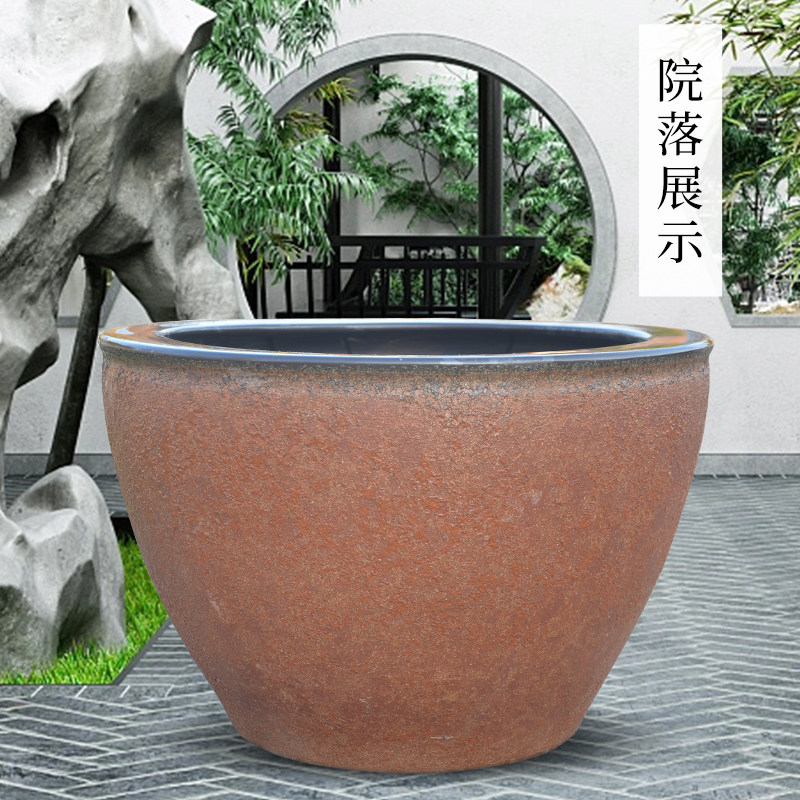 景德镇粗陶陶瓷鱼缸睡莲盆荷花大缸碗莲盆缸庭院仿石大水缸锦鲤缸