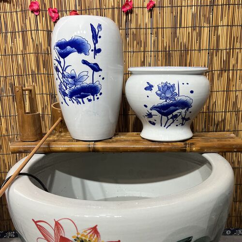 养鱼过滤器循环水古法生态鱼缸瀑布流水摆件陶瓷陶罐阳台造景全套