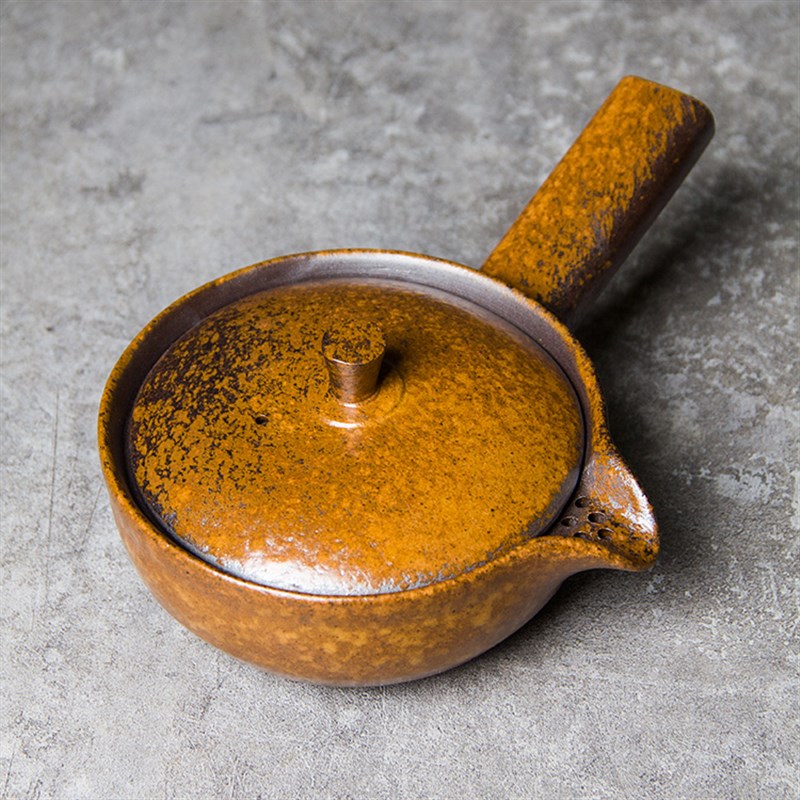 日式粗陶茶壶复古茶具陶瓷泡茶器单壶怀旧土陶侧把壶过滤家用大号