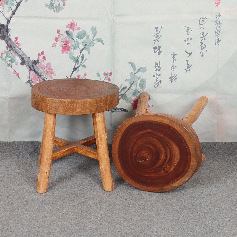香樟木圆凳餐凳实木矮凳四脚小凳子换鞋凳创意休闲风家具板凳原木