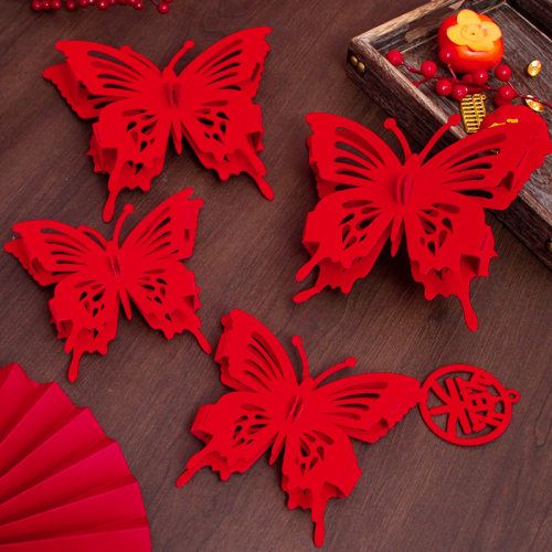 中国风植绒蝴蝶花朵墙面装饰立体婚庆新年乔迁背景墙婚房布置用品