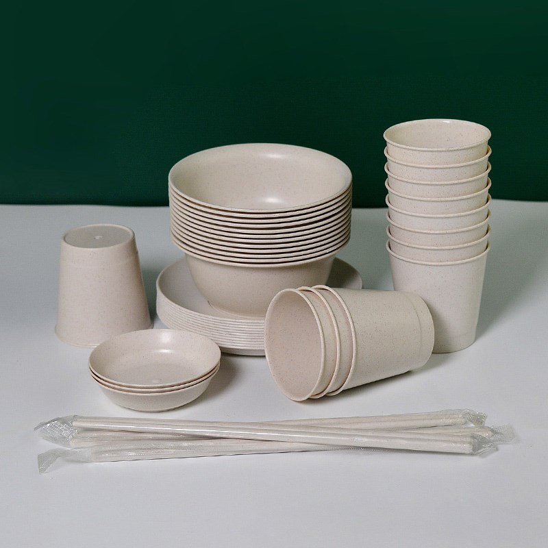 稻壳可降解餐具一次性餐具独立四件套碗杯碟筷子加厚