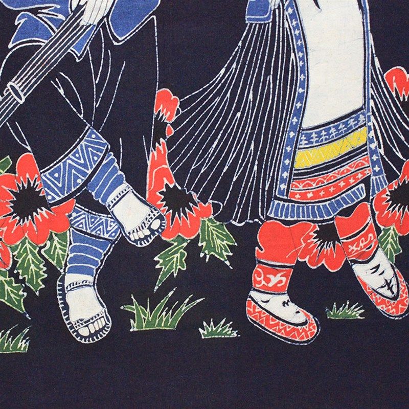 蜡染画门帘芦笙舞餐厅客厅玄关隔断帘手工艺壁挂苗族特色棉布半帘