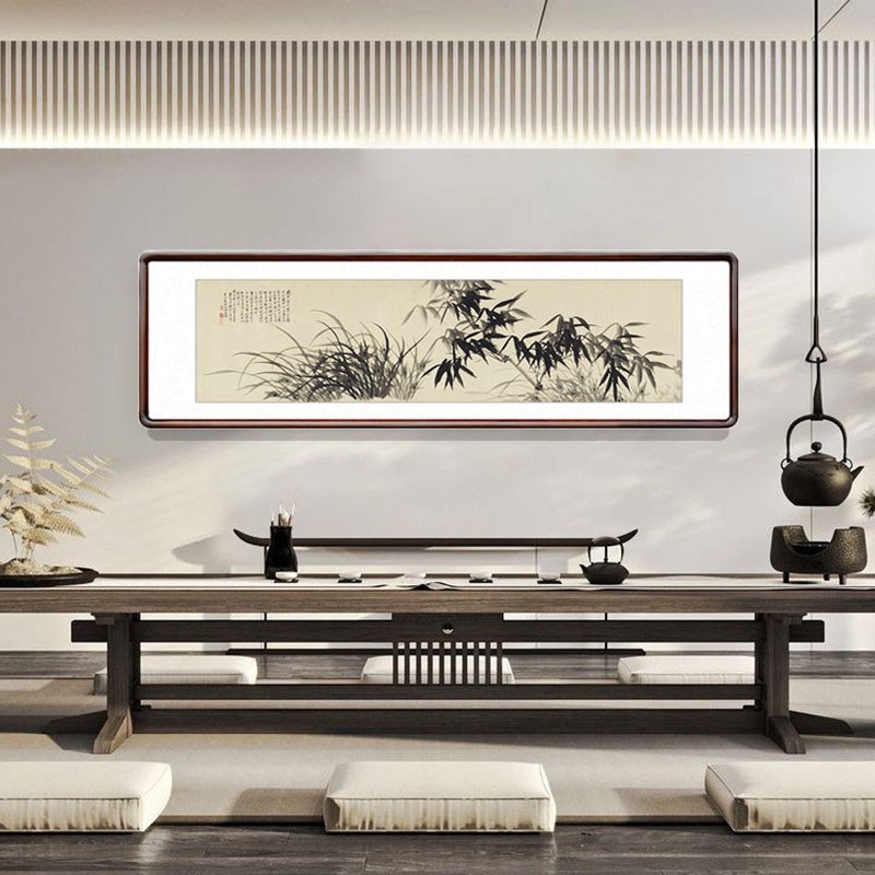 国画新中式客厅竹子装饰画书房办公室兰花横幅牌匾挂画石涛兰竹图