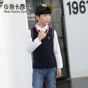 校服班服演出服儿童马甲毛衣春秋儿童毛线背心男童针织女童毛