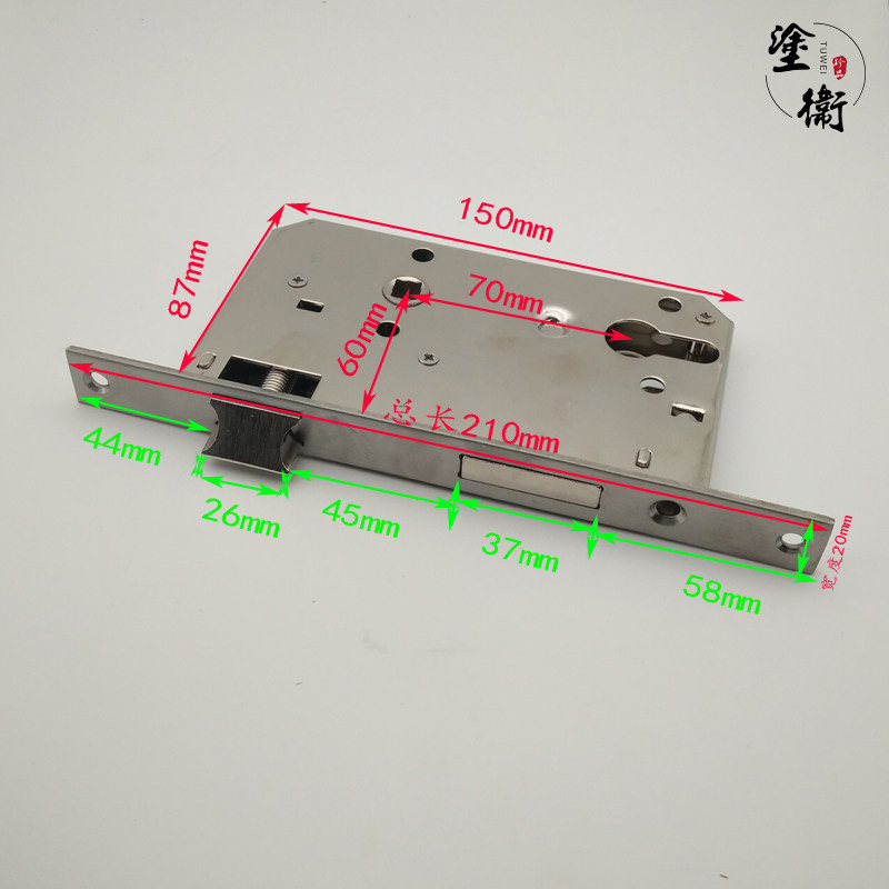 包邮304双弯把手不锈钢分体钢制铁门锁老式防火锁羊尖锁更换210长