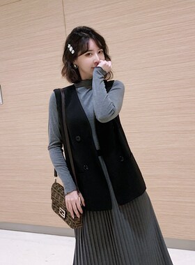 黑色西装马甲背心外套女短款春秋气质休闲小个子V领西服马夹外穿