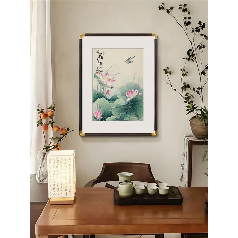 俞致贞花鸟工笔挂画茶室客厅背景墙装饰画新中式玄关书房竖版壁画