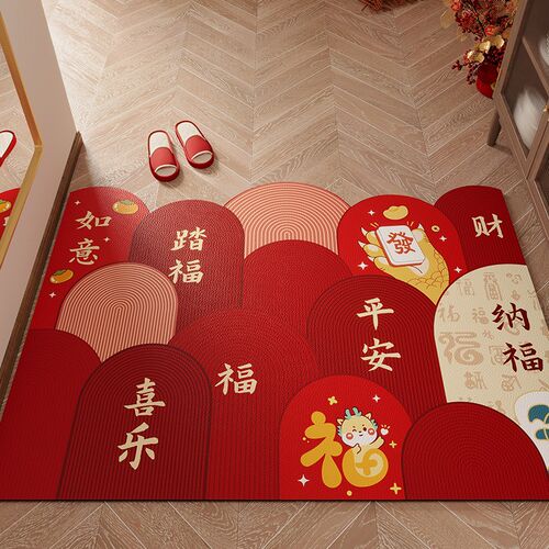 喜庆入户门地垫进门门口脚垫pvc可擦洗2024年新款红色龙年地毯