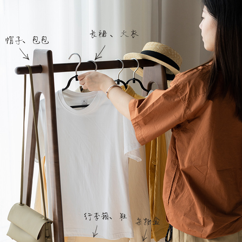 卧室落地衣架实木简约挂衣杆晾衣架衣帽架胡桃木色挂衣服的架子