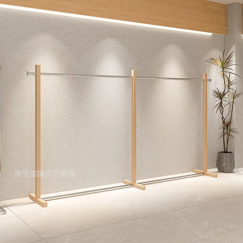 服装店展示架不锈钢仿原木色落地陈列架女装买手店古风中岛挂衣架