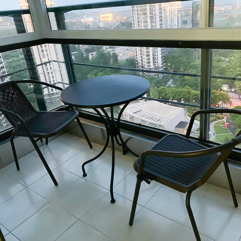 阳台小桌椅户外庭院露台休闲小茶几铁艺小圆桌椅组合藤椅三件套