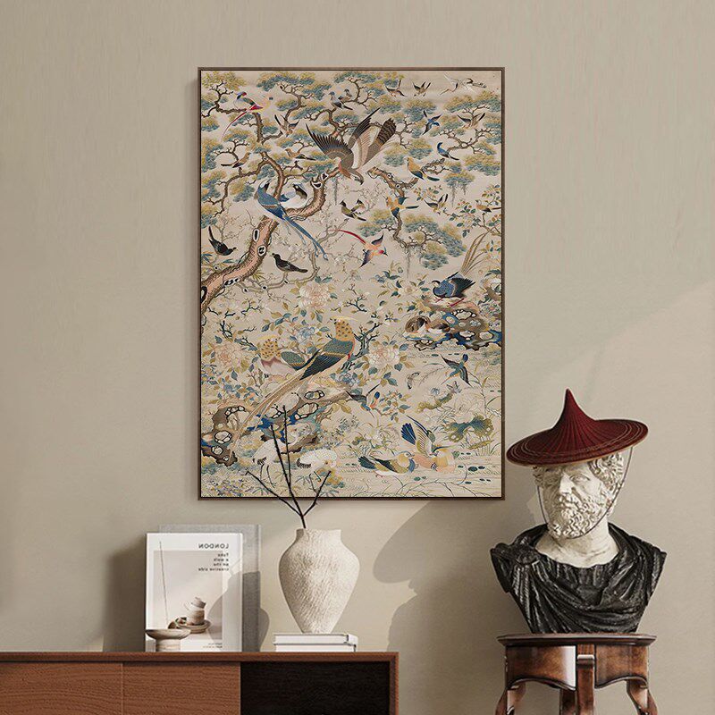 法式中古风装饰画 花鸟祥和三阳开泰客厅玄关挂画