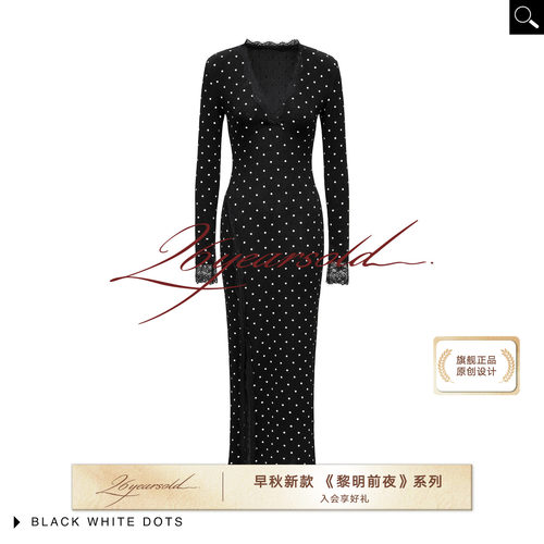 早秋黑色波点修身经济上行连衣裙