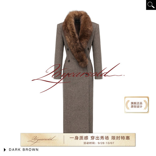 秋冬老钱风绵羊毛狐狸毛长款大衣