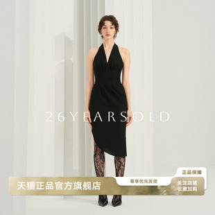 26YEARS 收腰气质通勤显瘦裙连衣裙女 OLD轻熟优雅风挂脖深V领修身