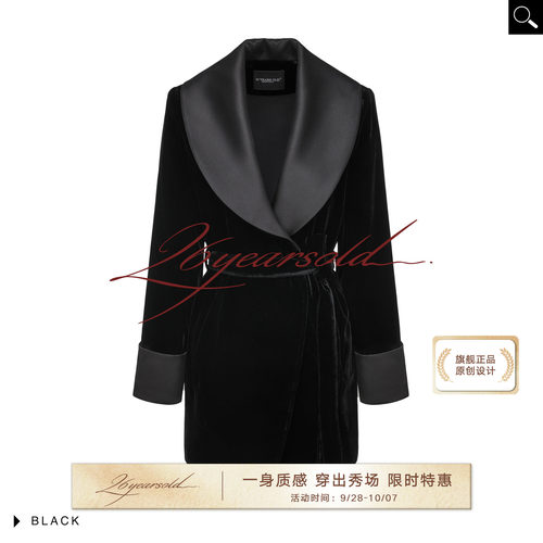 黑色丝绒长袖收腰复古西装连衣裙