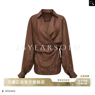 收腰衬衣时尚 长袖 老钱风上衣 OLD轻熟简约风缎面光泽衬衫 26YEARS