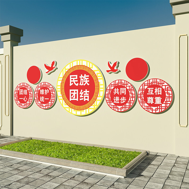 民族团结一家亲文化墙面装饰贴纸画党建设员支部活动室背景板布置