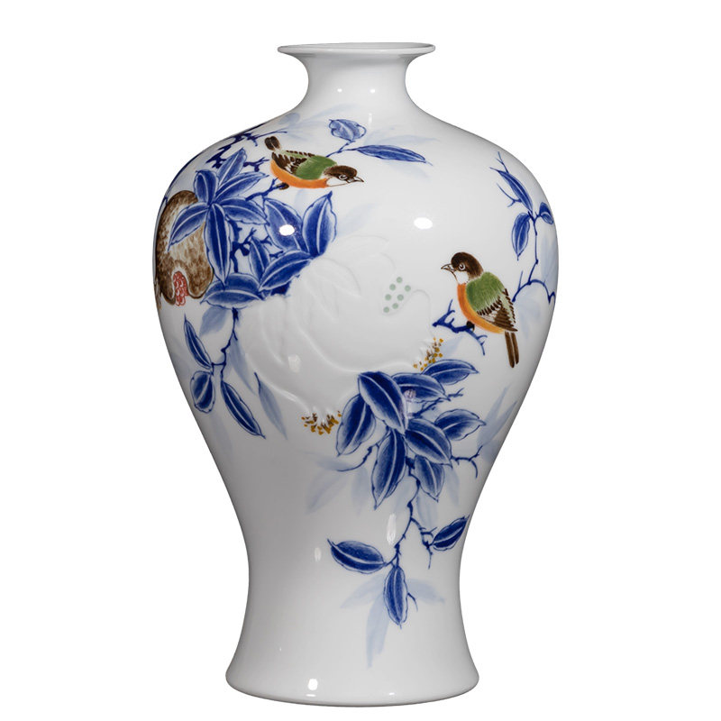 景德镇陶瓷器花瓶青花瓷手绘插花瓷瓶大号中式桌子办公室客厅摆件